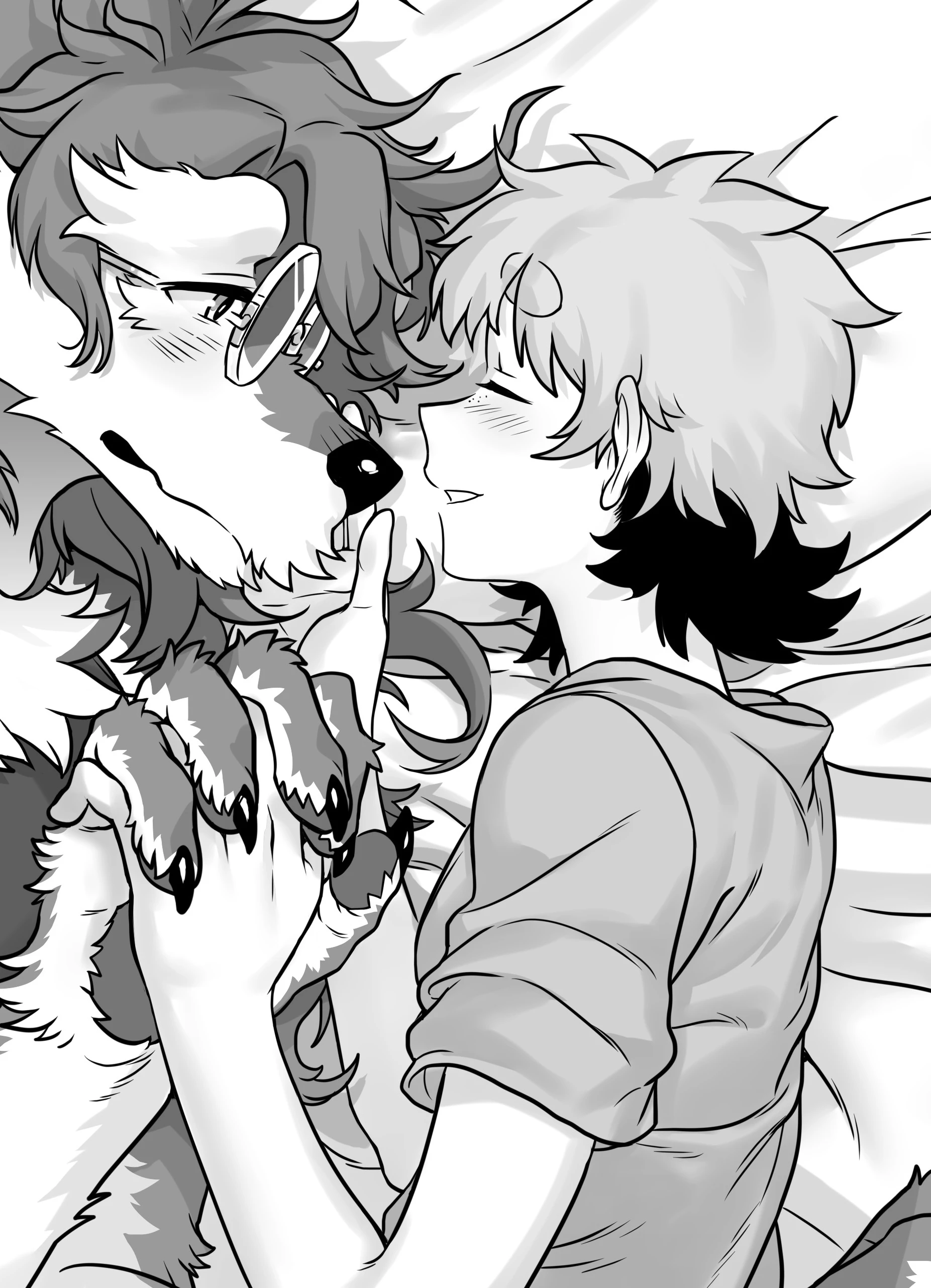 Chen Yue and Sun Yunshan lying forehead to forehead, holding hands, Canine Senior and Dog Junior