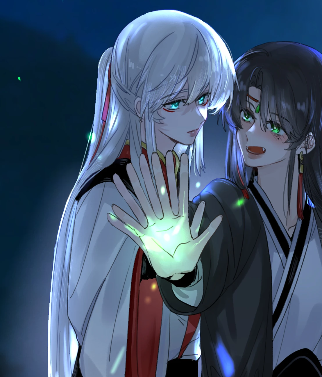 The two under the moon, spirit light in a palm
