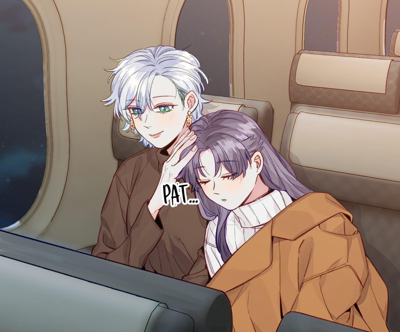 Zhan Ying asleep on Zhou Yuanyou’s shoulder on a plane, Straight Girl Trap Chapter 65